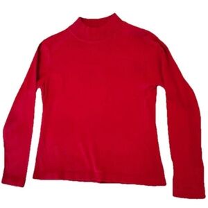 Talbots Egyptian Cotton Mock Neck Sweater Women PS Red Knit Ribbed Preppy Luxury